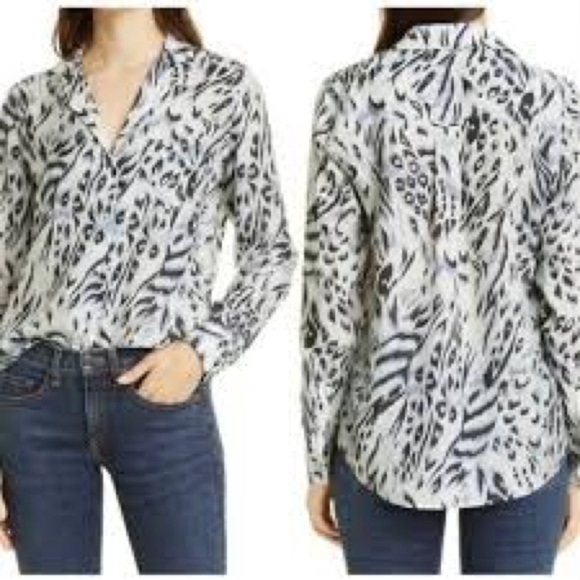 Rails Rebel Ivory Snow Leopard Long Sleeve Button Down Blouse Size S - Picture 4 of 13